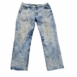GS-115 Men's Acid Wash Jeans Size 40x31 Distressed Straight Leg Denim Skater
